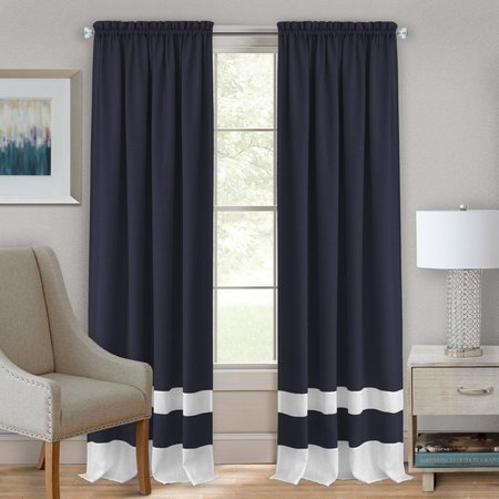 EYECATCHER 52 x 63 in. Darcy Rod Pocket Window Curtain Panel, Navy & White EY2511655